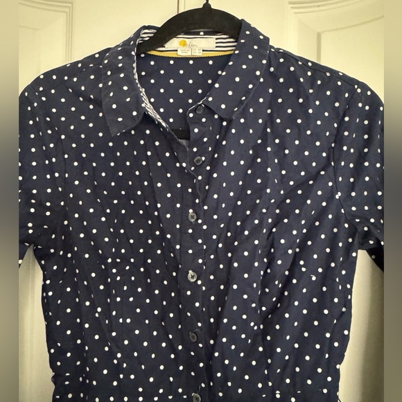 Boden Navy and White Polka Dot Long Sleeve Shirt Dress - Picture 2 of 6